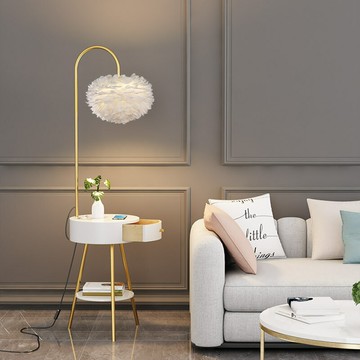 【免運/可開票】台灣公司 落地燈 立燈 床頭燈 led立燈 居家落地燈 客廳落地燈 臥室落地燈 網紅羽毛落地燈臥室床頭柜一體ins客廳房間輕奢帶抽屜落地燈