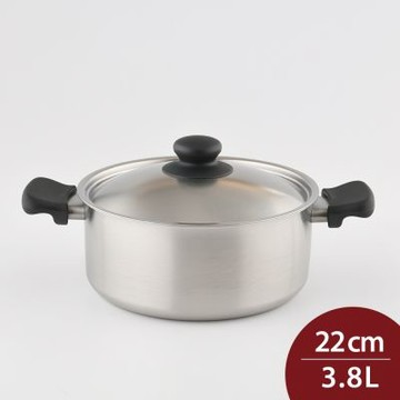 柳宗理 18-8不鏽鋼 霧面雙耳淺湯鍋 22cm 3.8L 日本製 淺鍋 不鏽鋼鍋 雙耳鍋