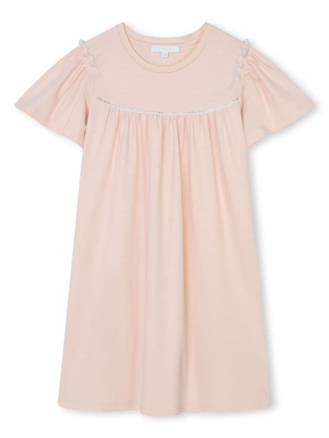 Chloé Kids - ruffle-trimmed cotton dress - kids - Organic Cotton - 10 - Pink