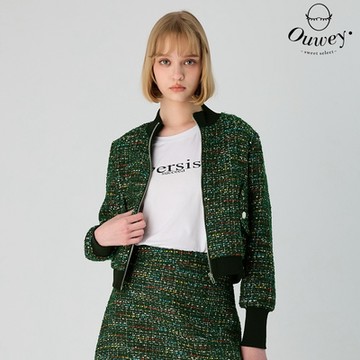 OUWEY歐薇 時髦千金混彩小香棒球外套(深綠色；S-L)3234324006
