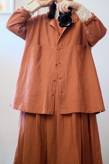 自然肌理鮭魚柑橘紅 寬版長襯衫