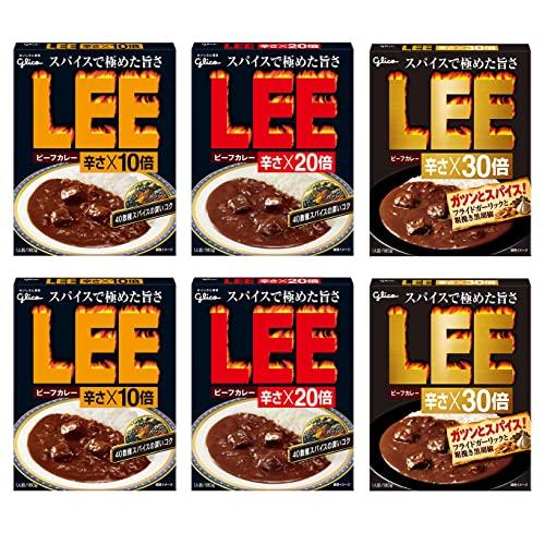 グリコ ビーフカレーLEE 食べ比べ 3種6食セット(辛さ×10倍 20倍 30倍 各2食)【レトルトカレー辛口 レンジ対応 レンジで温め簡単 常温保