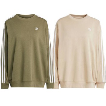 【下殺】Adidas 長袖上衣 女裝 大學T 毛圈布 綠/米【運動世界】IY4693/IY4697