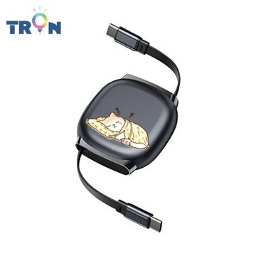 TRON 100W Type-C 伸縮快充線 1M 鈦黑色 可愛的貓狗動物D-3 4檔長度調整 可充筆電 適用i15以上手機 平板