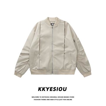 KKyesiou美式復古星星刺繡拼接棒球服男女設計感情侶工裝夾克外套