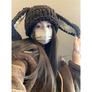 可愛搞怪長耳朵毛線帽子女凹造型冬季保暖針織帽護耳防寒套頭帽男