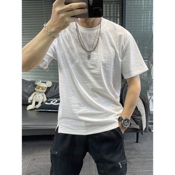 2025夏季天絲棉麻短袖T恤男純色涼感亞麻白色冰絲透氣潮牌款男款