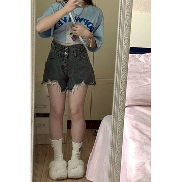 王炸顯瘦神褲！ 短褲 牛仔褲 牛仔短褲 韓系復古 水洗藍 流蘇短褲 高腰A字 顯瘦短褲 梨形天菜 辣妹短褲 大尺碼顯瘦