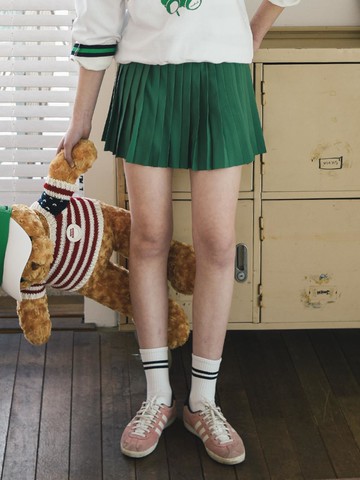 Breeze Pleated Elastic Waist Skirt [GREEN]