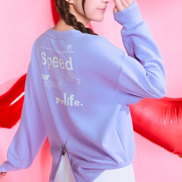 FILA #復古飛馳 女長袖莫代爾太空棉T恤-淺紫 5TEZ-5427-PL