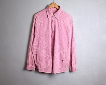 FOAK古著 桃粉立體珍珠粉條襯衫