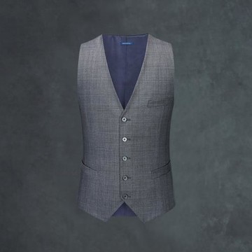 【澳嘉】男士純羊毛格子西裝馬甲商務休閑背心修身灰色西服馬夾