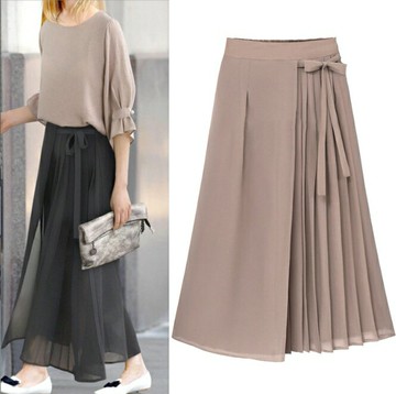 中大尺碼女裝~韓版3色 雪紡闊腿褲 春夏新款百搭百褶裙 鬆緊腰休閒褲裙 胖MM都可以穿