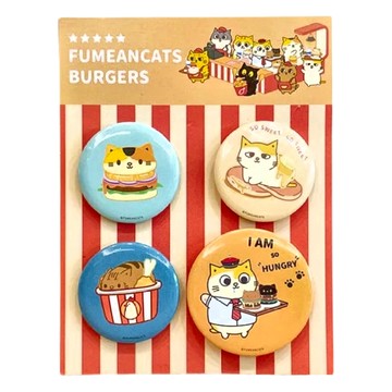 黃阿瑪的後宮生活 後宮快餐店圓形徽章組 直徑約4cm x1 直徑約3cm x3 PVC 金屬材質  小花漢堡  1組