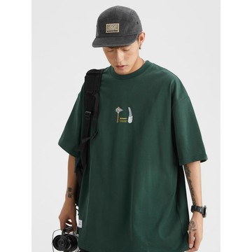 【隔日到貨】露營風印花短袖T恤男生衣服純棉重磅短T休閒寬鬆上衣簡約Oversize T恤百搭大尺碼體恤OOTD男