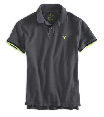 美國百分百【全新真品】American Eagle Polo衫 AE 短袖 上衣 老鷹 灰 素面 Logo 純棉 網眼 男 XS號