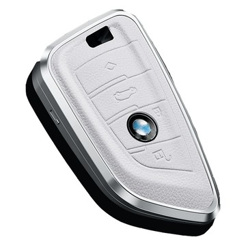 Chronicle 皮革BMW智能鑰匙保護套 適用於X 3 4 5系列 6GT 520 530  Chronicle 高級皮革 BMW 智能鑰匙包  白色