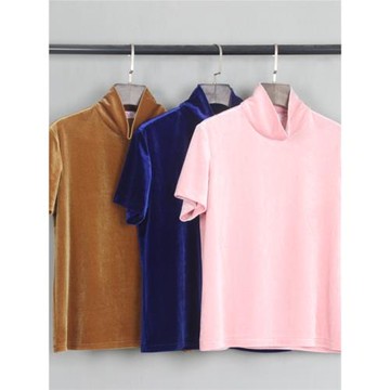 顯氣質 藏肉又顯瘦！半高領小寬松絲絨打底衫 短袖T恤 女春秋打底