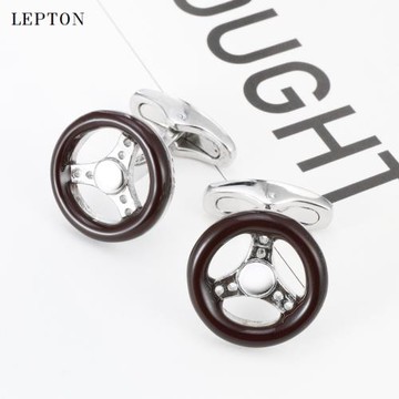 新款包郵法式袖扣方向盤袖扣趣味優質經典圓形男士襯衫袖釘禮盒裝