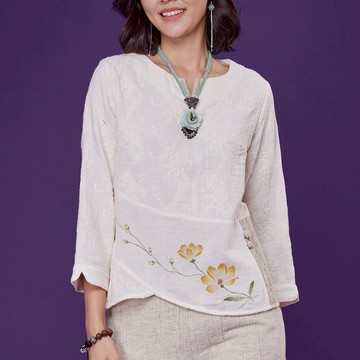 古典美 手繪刺繡古布上衣【58050】棉麻/亞麻/中國風/漢服/茶禪服