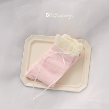 BYHUE lilicoco 氣質甜心緞帶蝴蝶結雙層中筒襪－粉