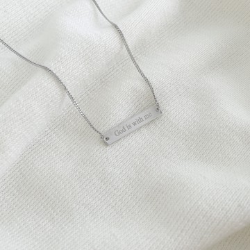 [方牌型純銀項鍊]God is with me 上帝與我同行 附超美收納袋.盒.拭銀布(銀色)