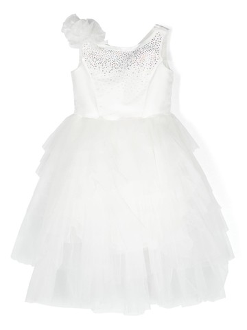 Monnalisa - crystal-embellished tulle dress - kids - Polyester/Cotton/Polyamide - 8 - White