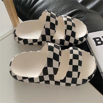 女夏季情侶時尚外穿防滑踩屎感eva厚底網紅潮牌棋盤格雙帶涼拖男