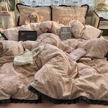 A類春夏 法式皺皺紗 花邊四件套 少女心全棉 被套 大學生 宿舍 床上用品