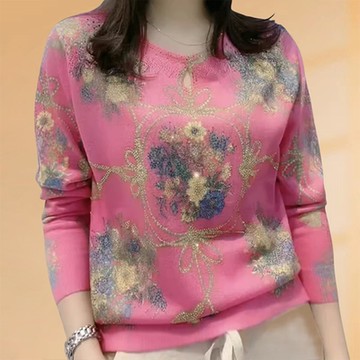 [韓國K.W.]現貨歐風復古圖騰鑽飾造型上衣