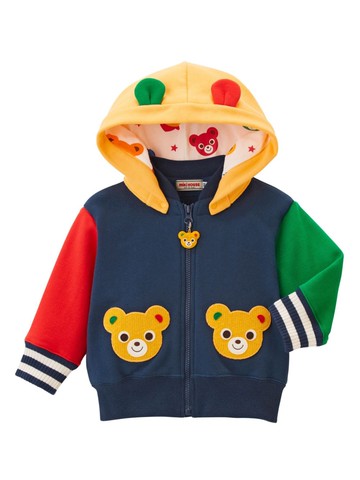 Miki House - bear-embroidered cotton hooded jacket - kids - Cotton - 2 yrs - Blue