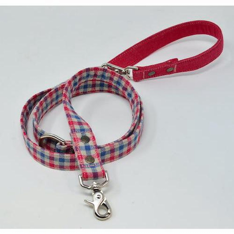 N ✿ カフェリード 2セット 犬用リード 【 麻混 ギンガムチェック デニム 】3way長さ調節