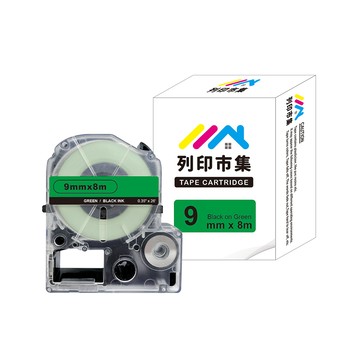 printermall for EPSON LC-3GBP/LK-3GBP 綠底黑字/ 9mmx8m 副廠 相容標籤帶