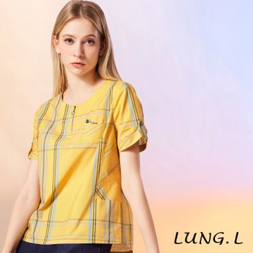 LUNG.L林佳樺 黃色格線拉鍊造型短袖女裝上衣 LW30A