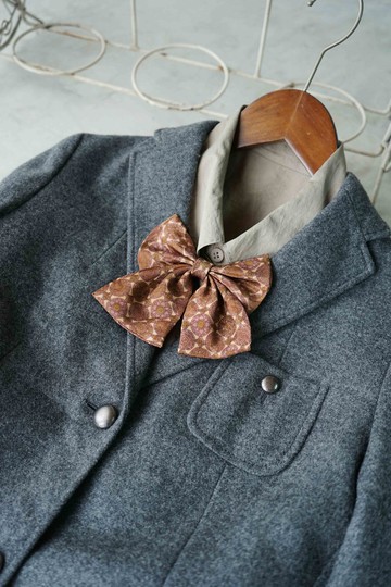 古董領帶改製手工領結-巧克力脆片-咖啡-學院風雙層領結別針-畢業