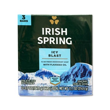 香氛皂 (3顆超值組)美國Irish Spring愛爾蘭之春-身體沐浴體香皂-冰感淺藍標104.8g/顆