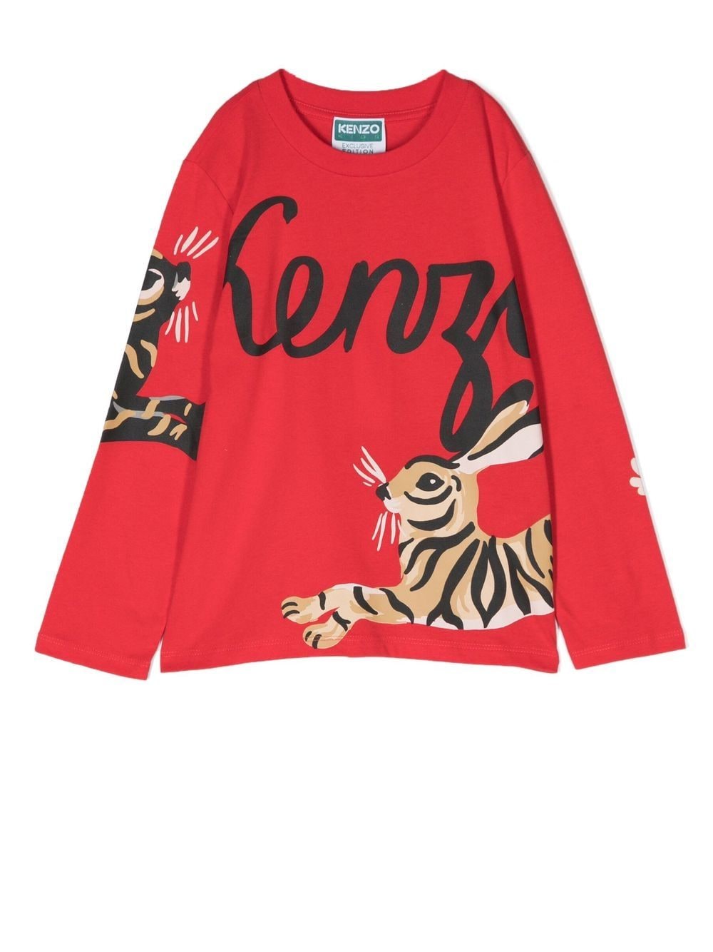 Kenzo Kids - rabbit-print long-sleeve T-shirt - kids - Cotton - 3 yrs - Red