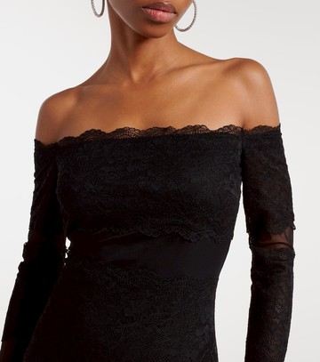 Blumarine Off-shoulder lace tulle maxi dress