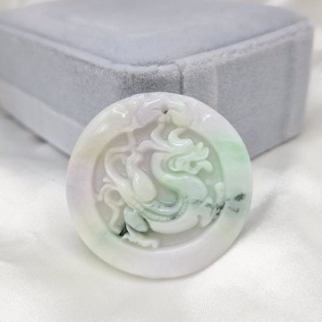 三彩龍牌圓牌 龍牌 吊墜 牌件 | 天然緬甸玉A貨翡翠