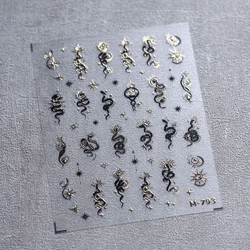 🎀免運臺灣有貨🎀浮雕燙金哥特風招財星月小蛇辣妹美甲貼紙立體暗黑diy指甲裝飾貼🎀可開票