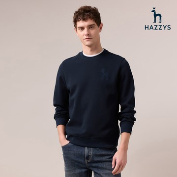 【HAZZYS】男款藏青色柔軟舒適標準版型休閒風格長袖大學T YAWEC020