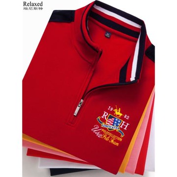 立領拉鏈長袖T恤男半高領衛衣polo衫上衣T本命年純棉體恤秋冬男裝