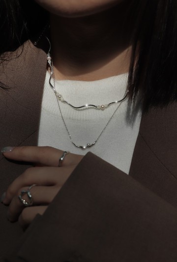 Pearl necklace—Half I 2way純銀波浪天然珍珠項鍊