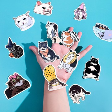 壓克力切割貼紙，貓咪迷因圖案，有趣又可愛，有多種款式，Cat Meme Stickers