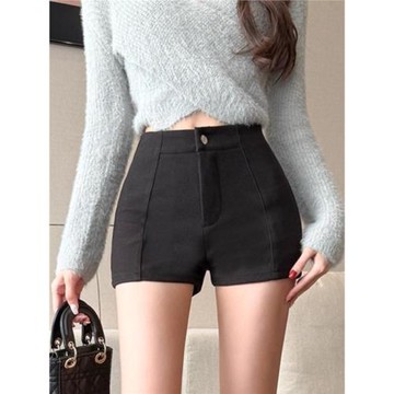灰色毛呢短褲女2025秋冬新款韓版緊身靴褲高腰顯瘦外穿休閑打底褲
