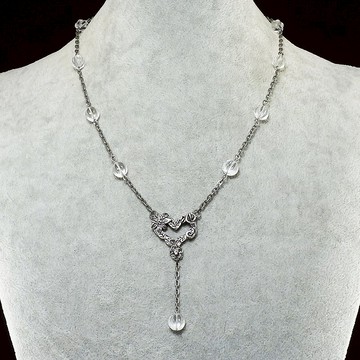 銀心形項鍊 透明捷克玻璃項鍊 精緻 Y 形項鍊 首飾