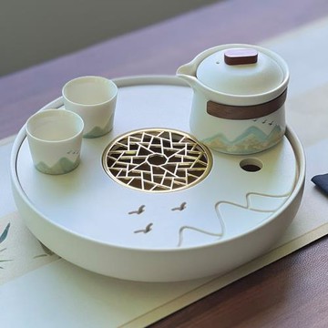 圓形陶瓷茶盤家用辦公客會復古儲水功夫茶具托盤小型干泡茶臺