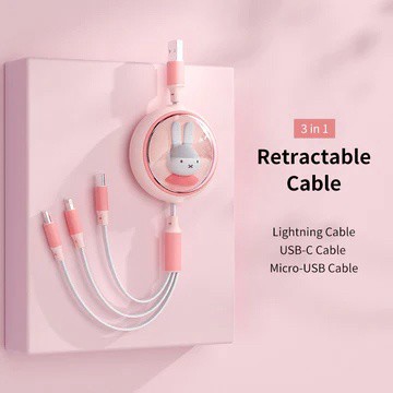 【Miffy 米飛兔】三合一充電線｜支援Lightning / Type- C / Micro-USB｜3入組