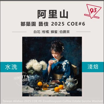 阿里山 鄒族園 藝伎 水洗 2025 COE#6 淺培 咖啡豆 熟豆100g 『93咖啡』