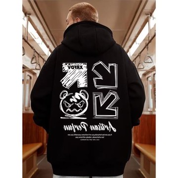 小惡魔鬼臉寬松大碼連帽加絨衛衣男秋冬oversize胖子加肥加大上衣